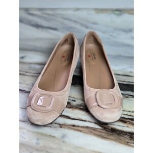 Clarks Unstructured Un Darcy Nude Suede Leather Buckle Ballet Flats Shoes 9.5 W